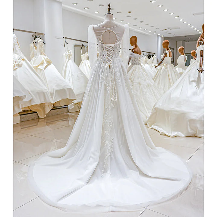 Shiny A-Line Backless Wedding Dress