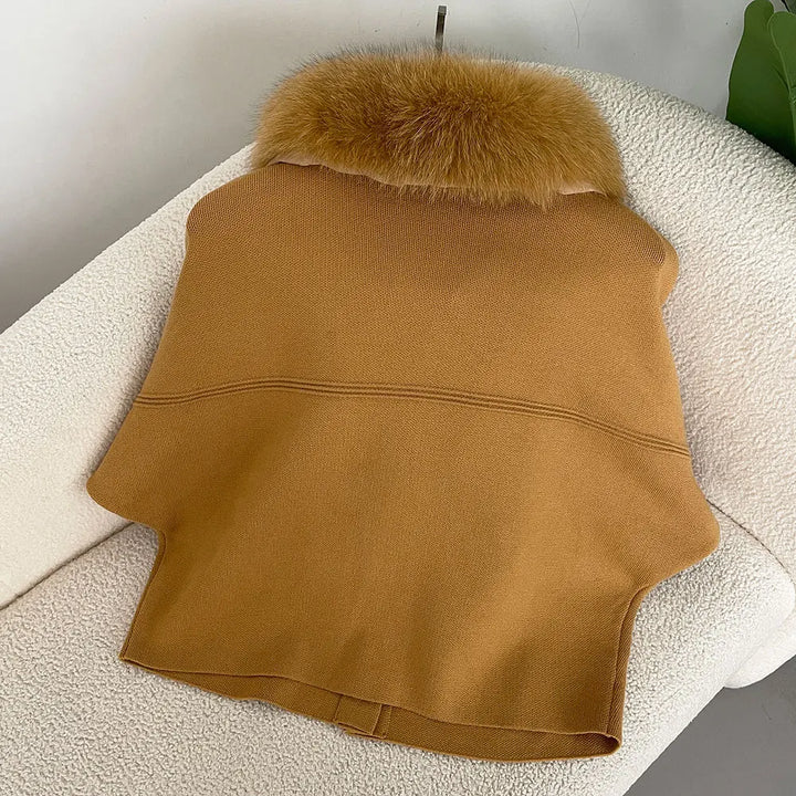 Luxury Fur Collar Knitted Coat