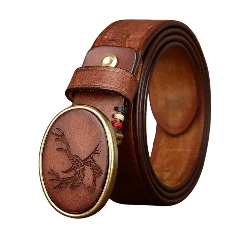 Laser Engraved Cowhide Leather Belt