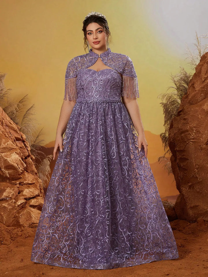 Embroidered Puff-ball Two-Piece Dress