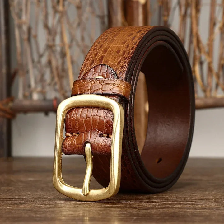 Premium Brass Buckle Cowhide Leather Belt