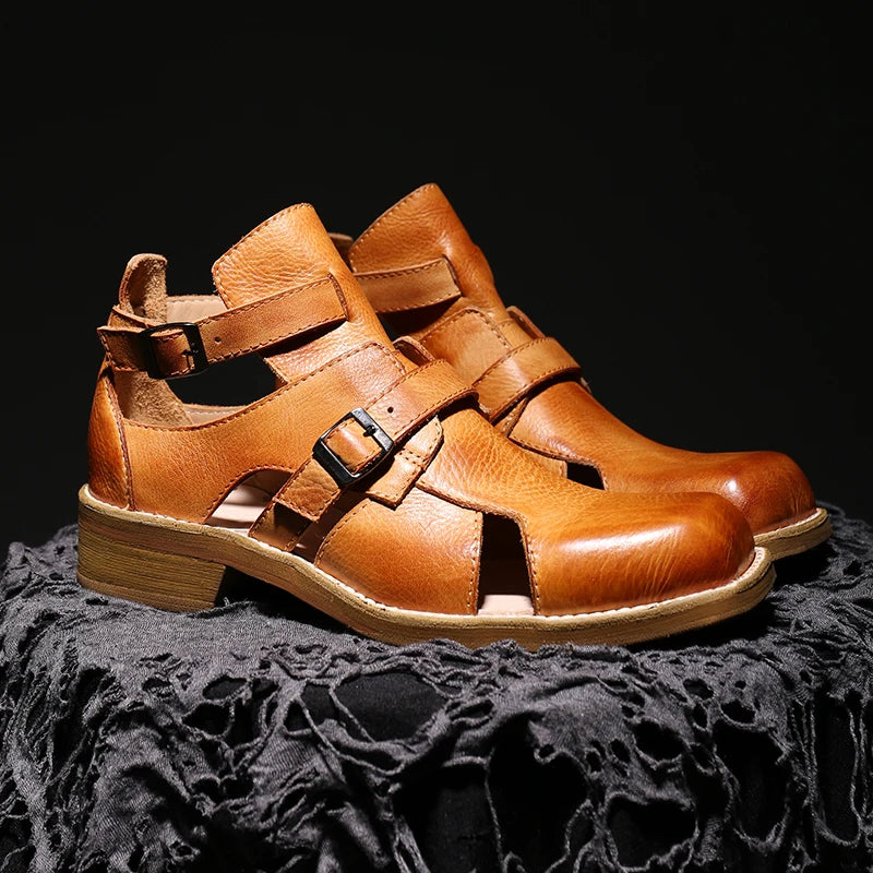 Stylish Cowhide Leather Sandal Boots