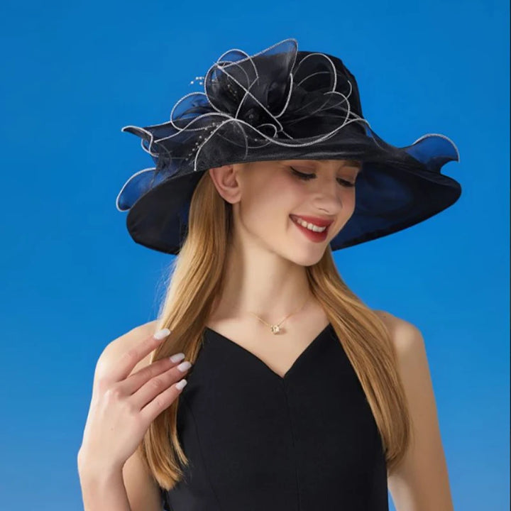 Floral Mesh Wide Brim Hat