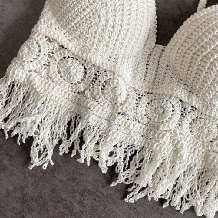 Classy Hollow Knit Tassel Crop Top