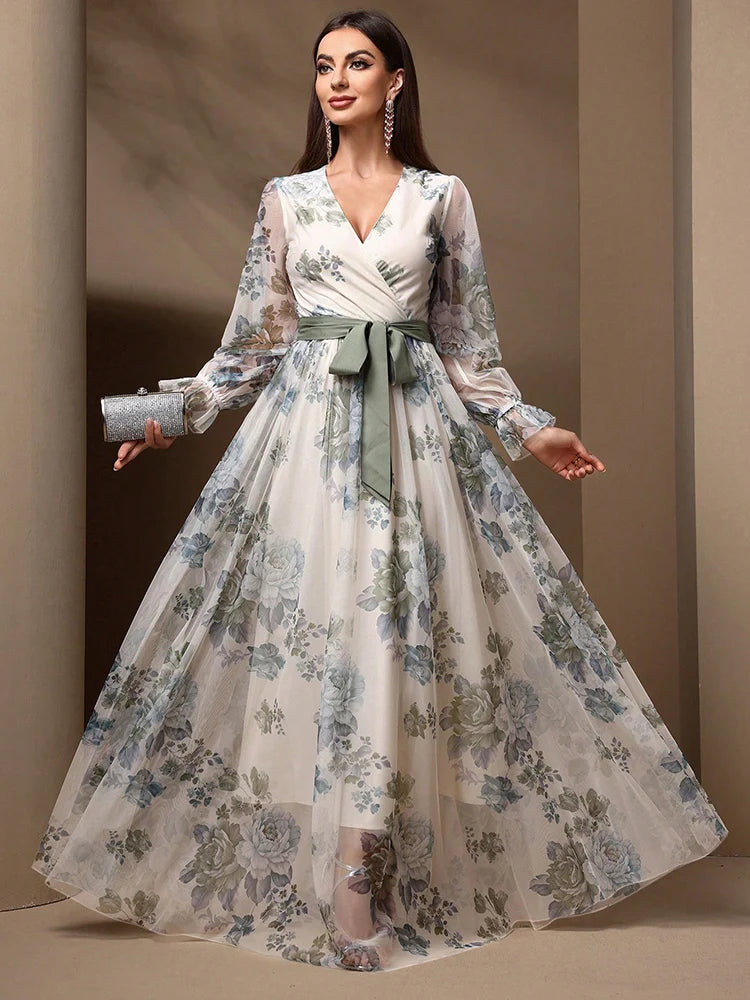 Mesh Flare Sleeves Maxi Dress