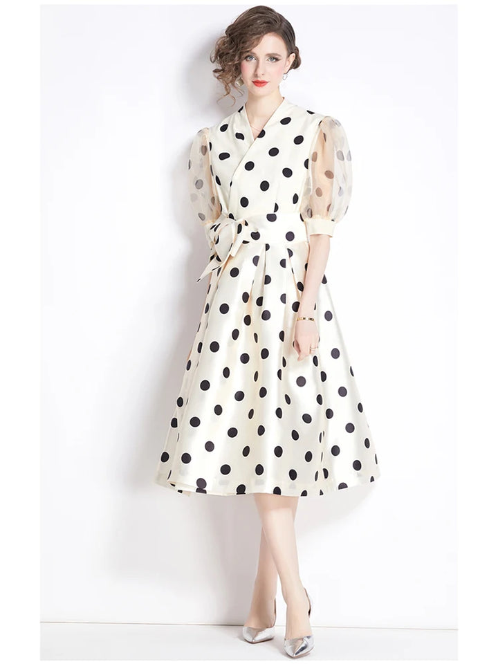 French Polka Dot A-Line Dress