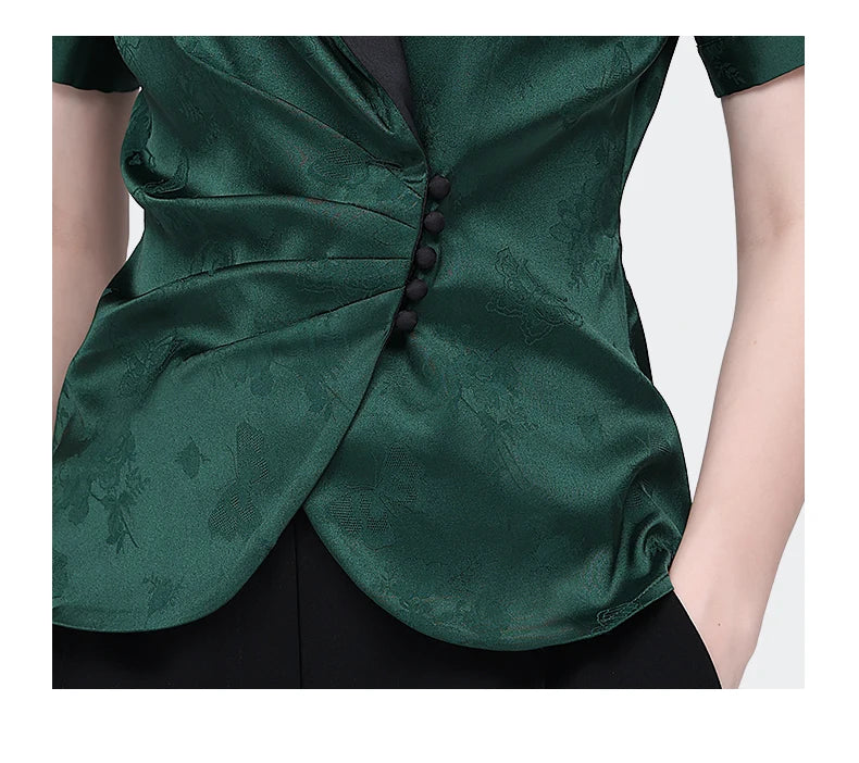 Chemise jacquard en satin sophistiqué pour femme