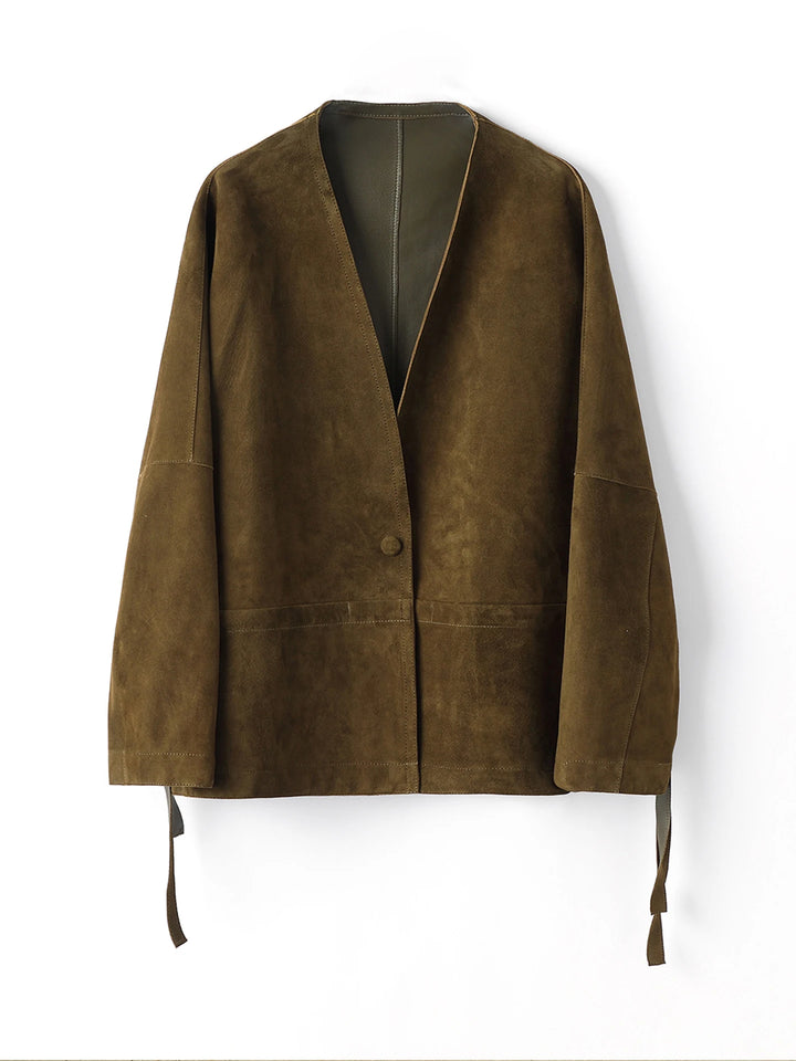 Dark olive suede women&