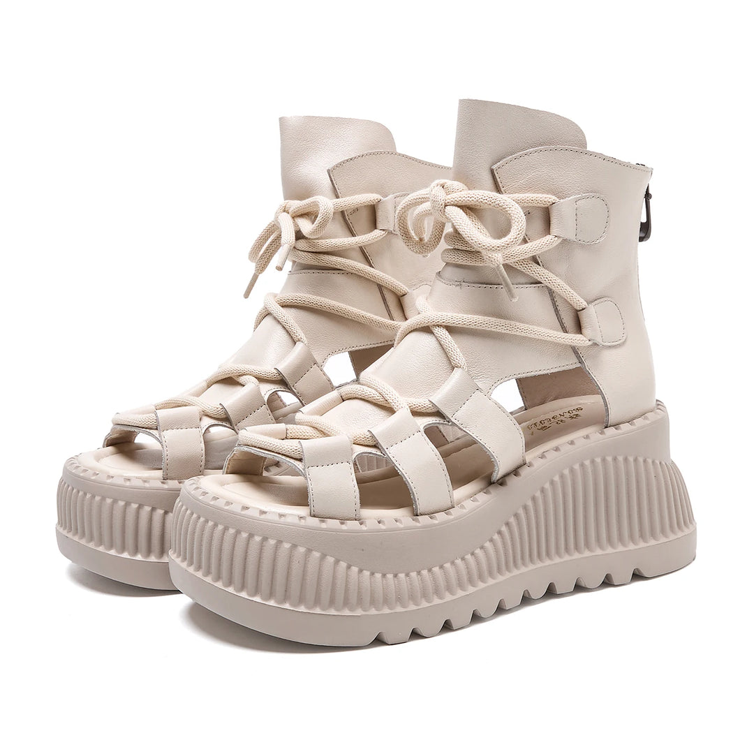 Luxury Peep Toe Wedge Platform Boots