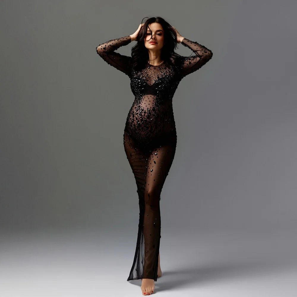 Regal Mesh Rhinestones Maternity Dress