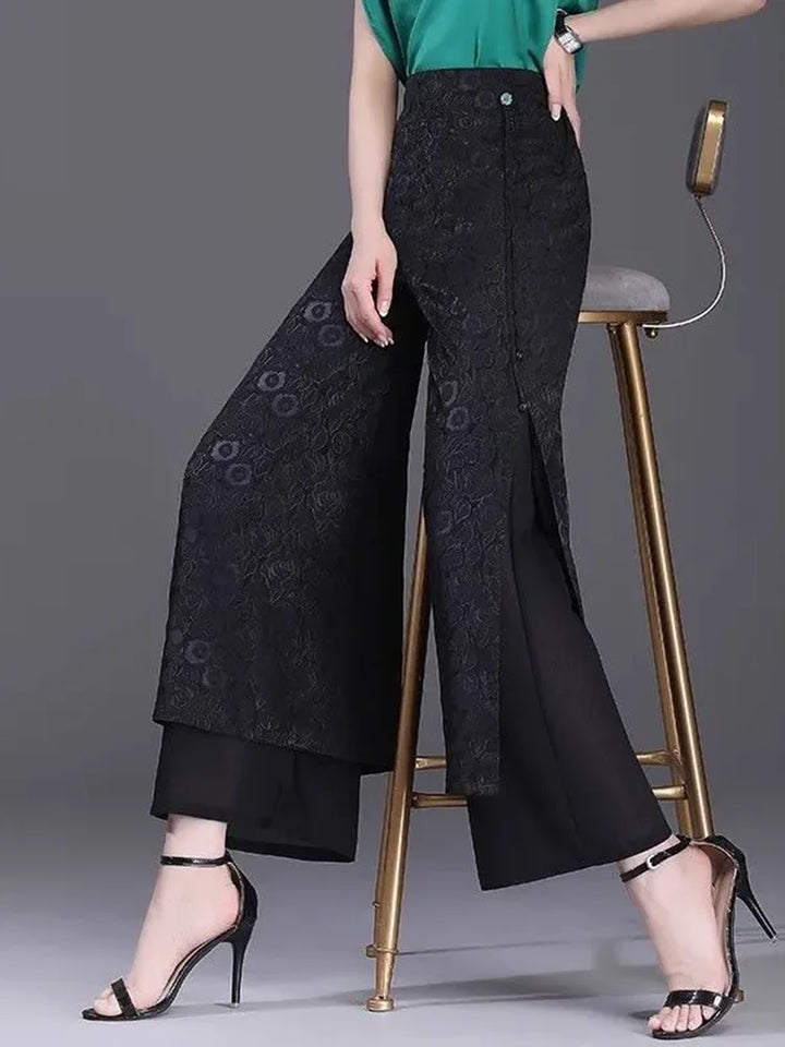 Pantalon large en jacquard fendu pour femme, décontracté, taille haute, ample, droit, printemps-automne, longueur cheville, Calca, nouveau