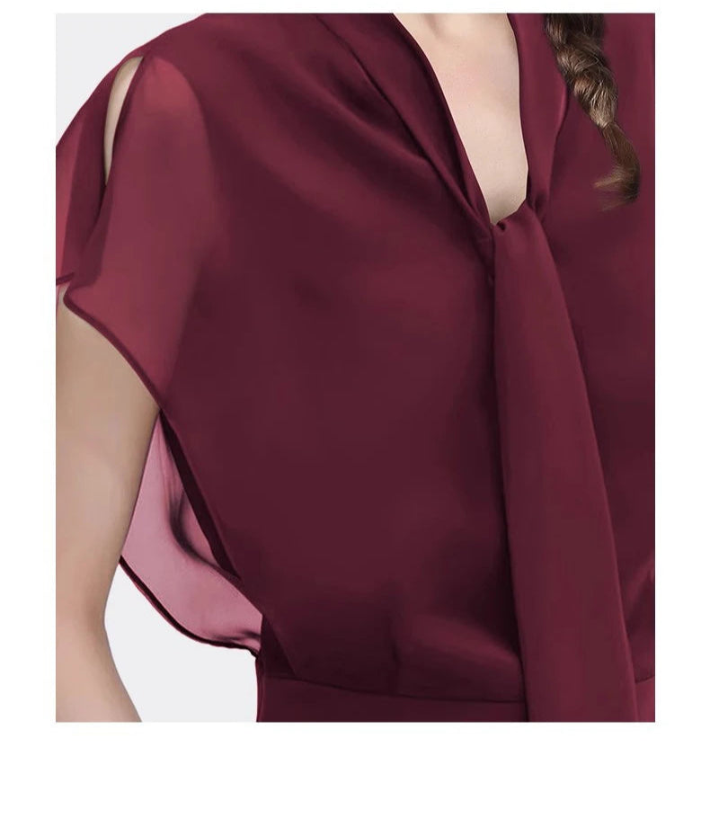 Elegant Wine Red Chiffon Blouse