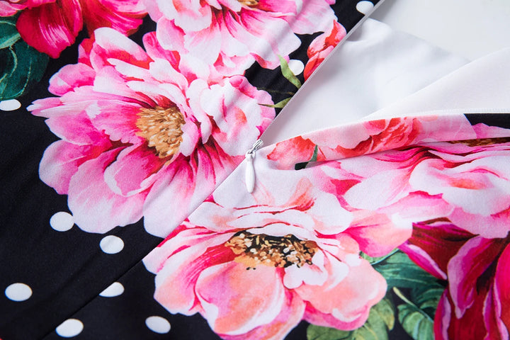 Elegant Short Sleeve Floral Mid Dress