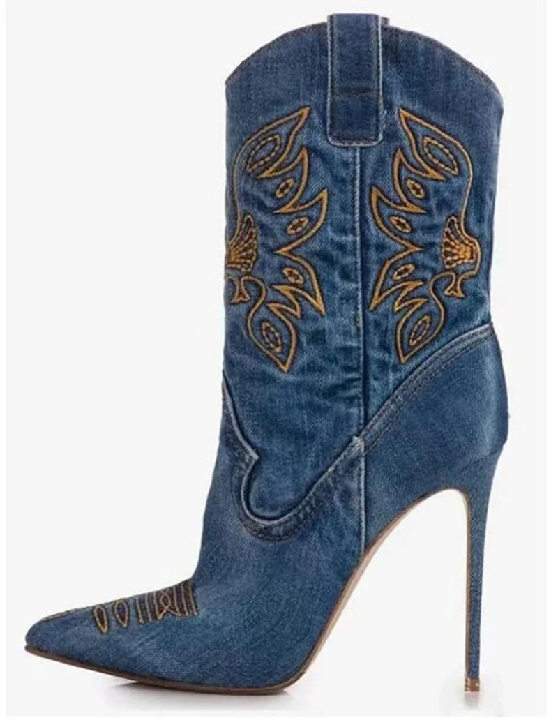 Jeans Embroidery Boots