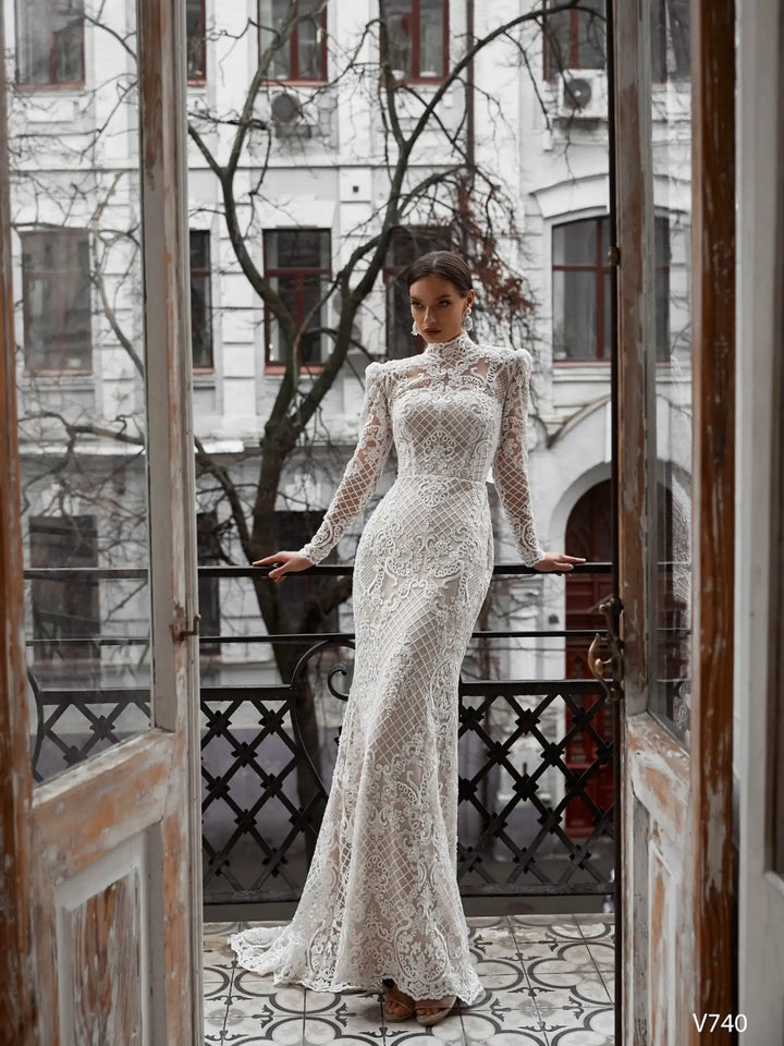 Vintage High Collar Muslim Bridal Dress