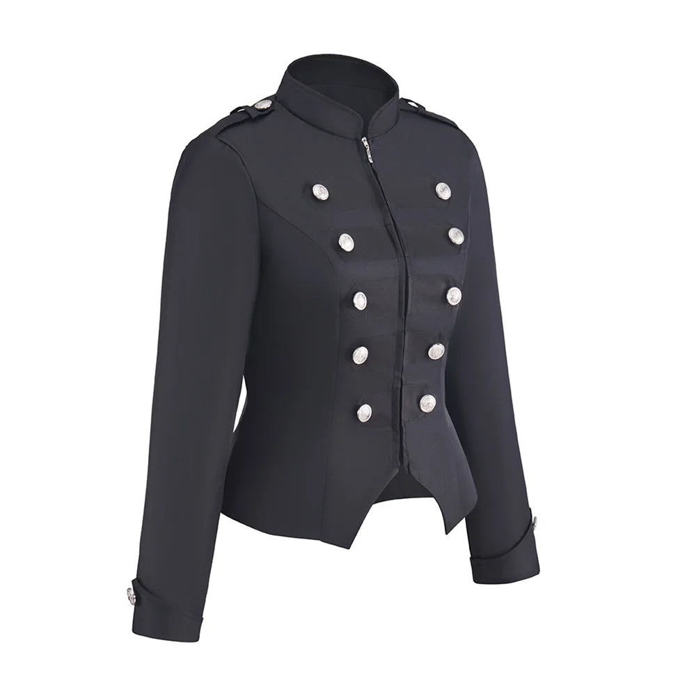 Black gothic military blazer with epaulets and double-row silver buttons