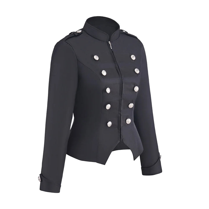 Black gothic military blazer with epaulets and double-row silver buttons