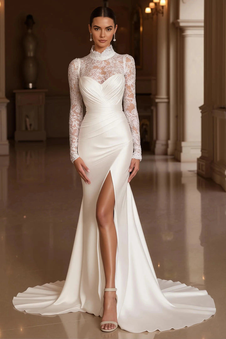 Attractive Split High Neck Bridal Gown