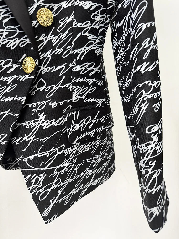 Premium Letters Printed Double Breasted Blazer