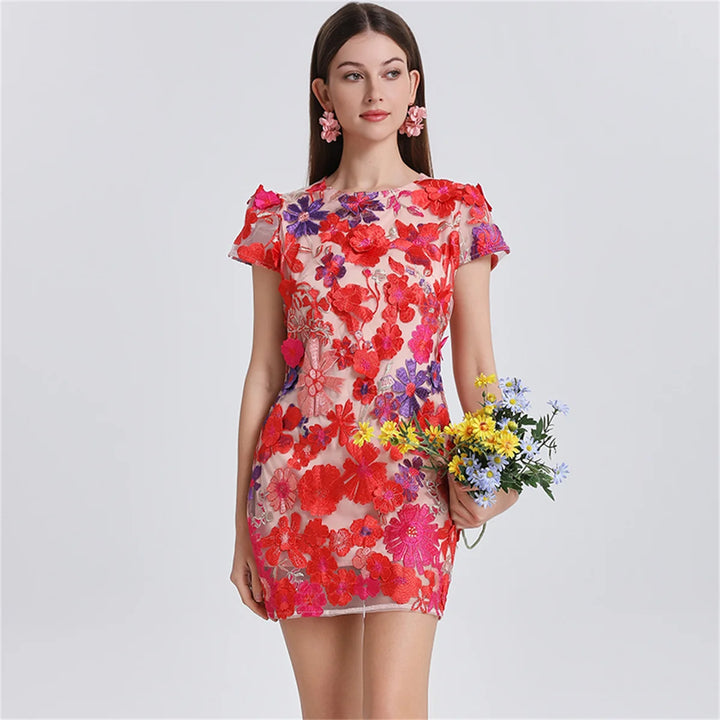 Exquisite Crochet Embroidery Mini Dress