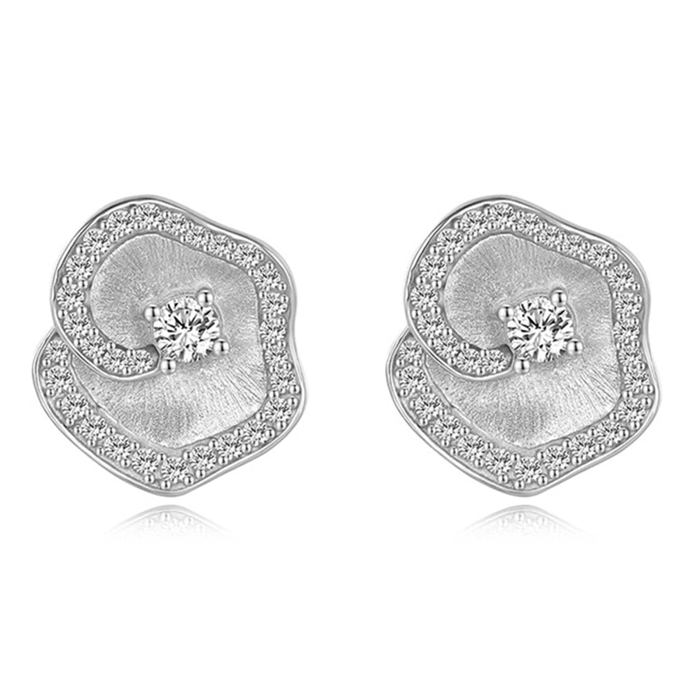 Elegant Diamond Flower Stud Earrings