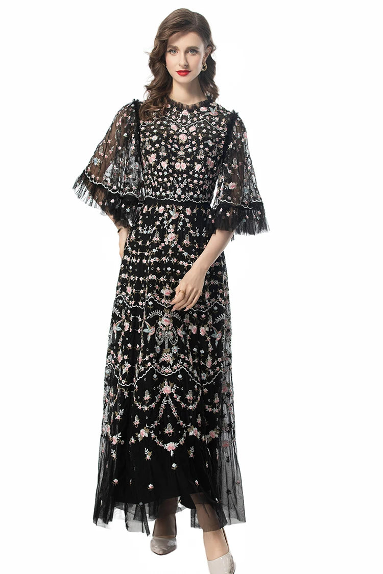 Beaded Flare Sleeves Temperament Dress