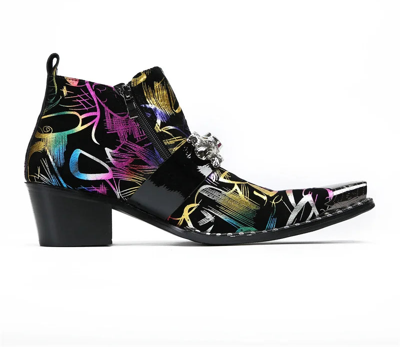 Trendy Pearl Graffiti Leather Boots