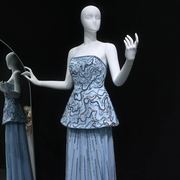 Regal Strapless Arabian Beaded Evening Dress