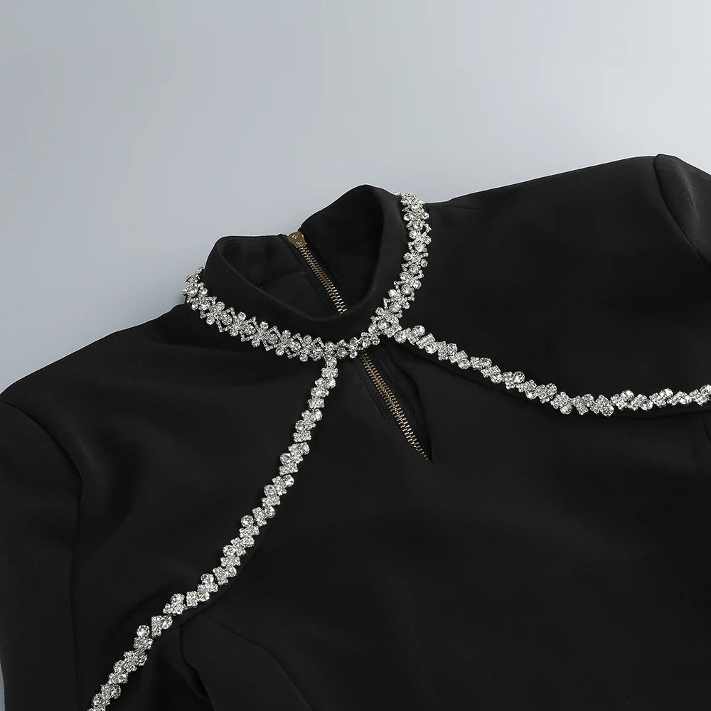 Black High-Neck Diamond Chain Party Dress