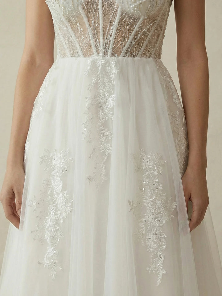 Regal Mesh Embroidered Wedding Gown