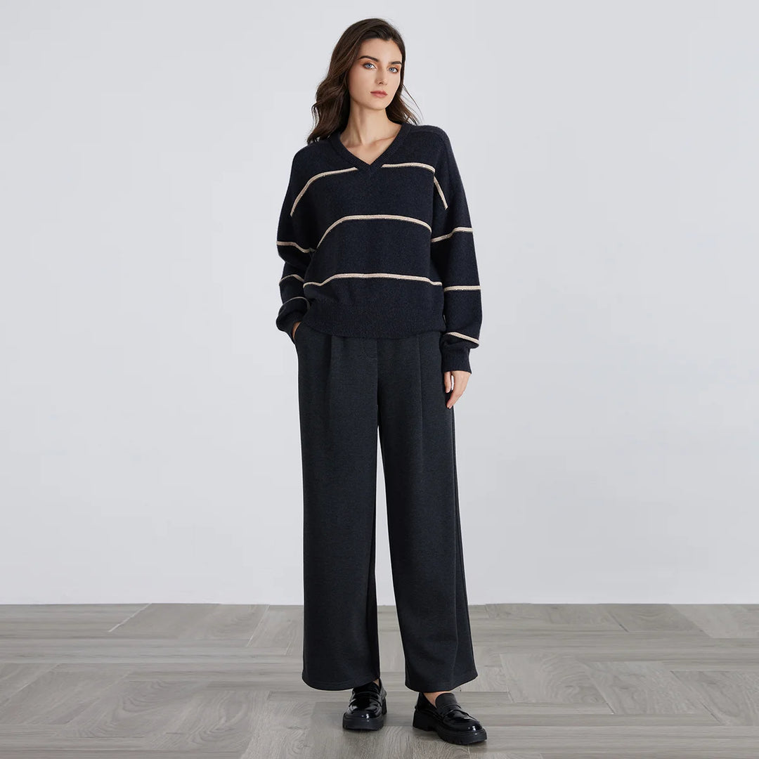 Comfortable Striped Cashmere Knit Sweater