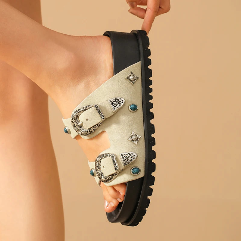 Punk Rivet Cow Suede Leather Flats