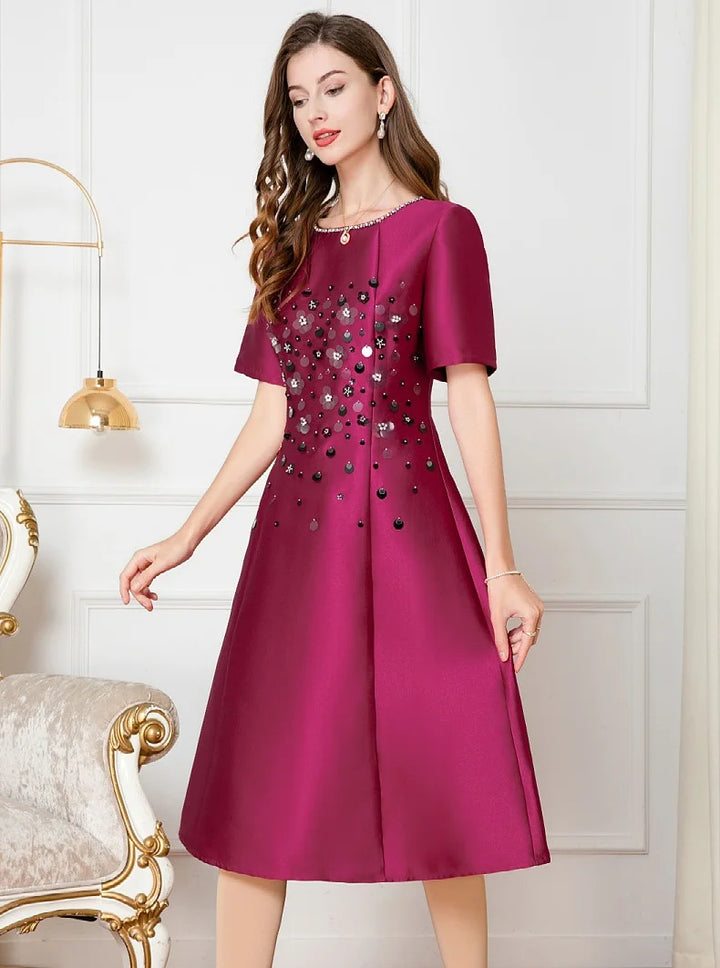 Sequined Embroidery Short Sleeve Party Dress