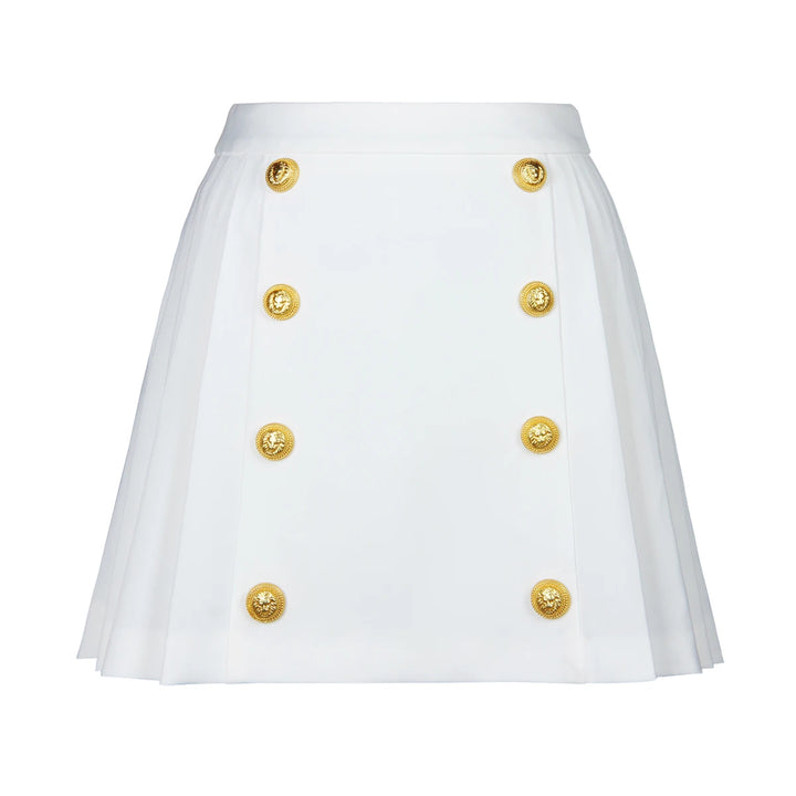 Double-Breasted Mini Pleated Skirts