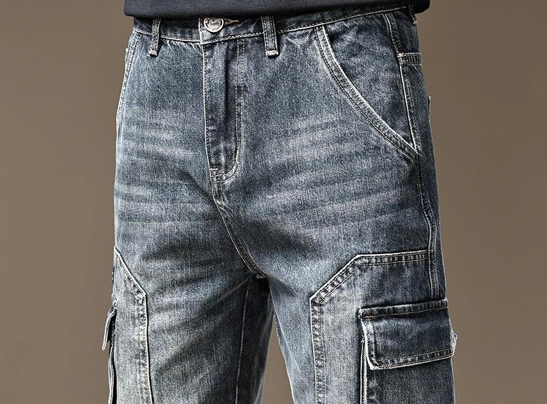 Stacked Cargo Style Denim Jeans Pants