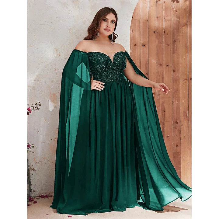 Cape Sleeve Sequined Evening Dress