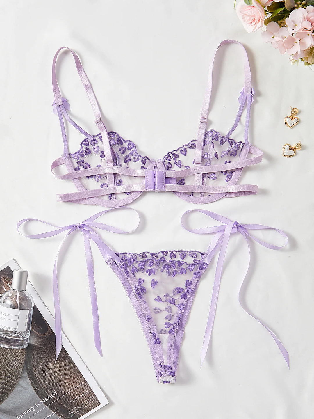 Exotic Embroidery Straps Bra Set