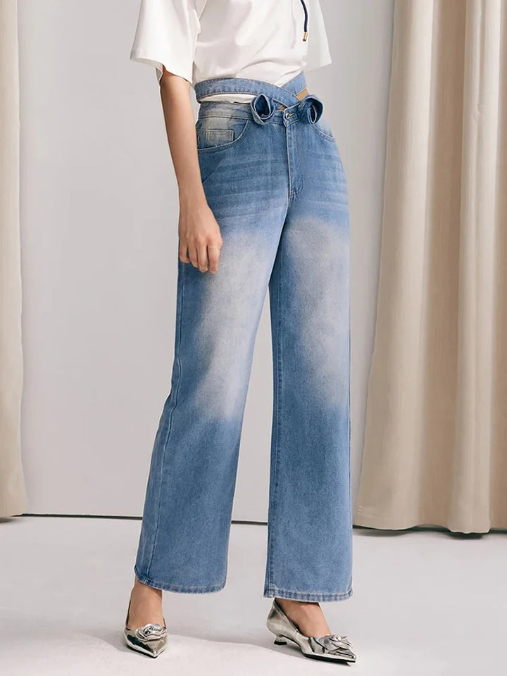 High Waist Appliques Denim Trousers