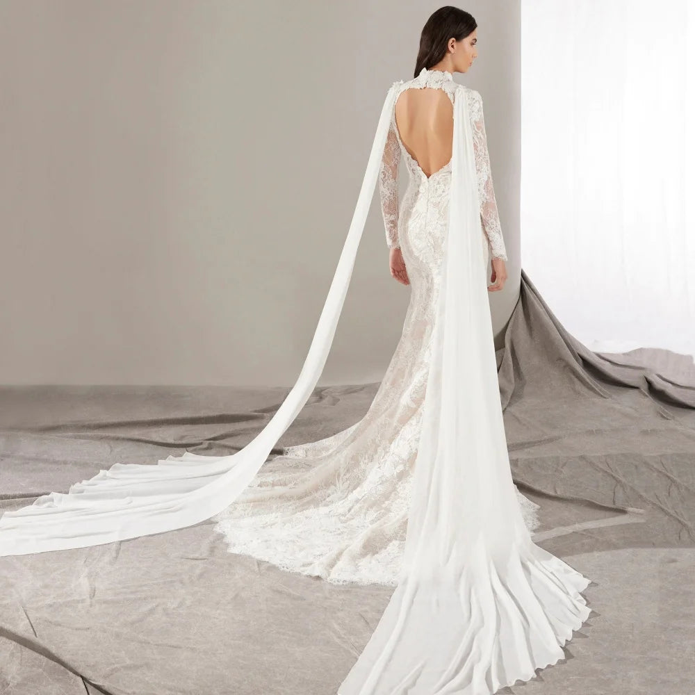 Luxury High Neck Lace Accents Wedding Dress