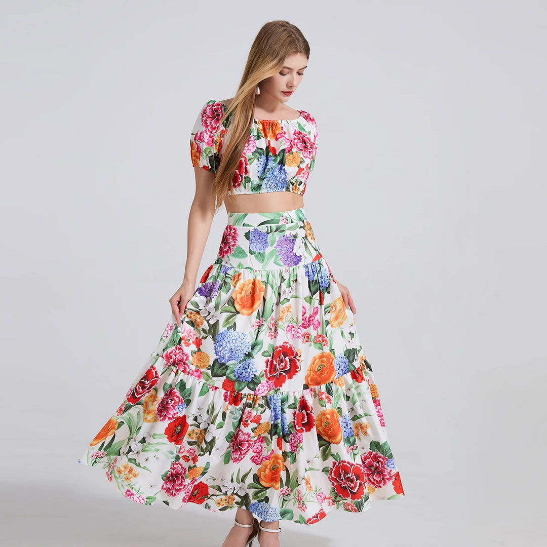 Stylish Slash Neck Beachwear Skirt Set