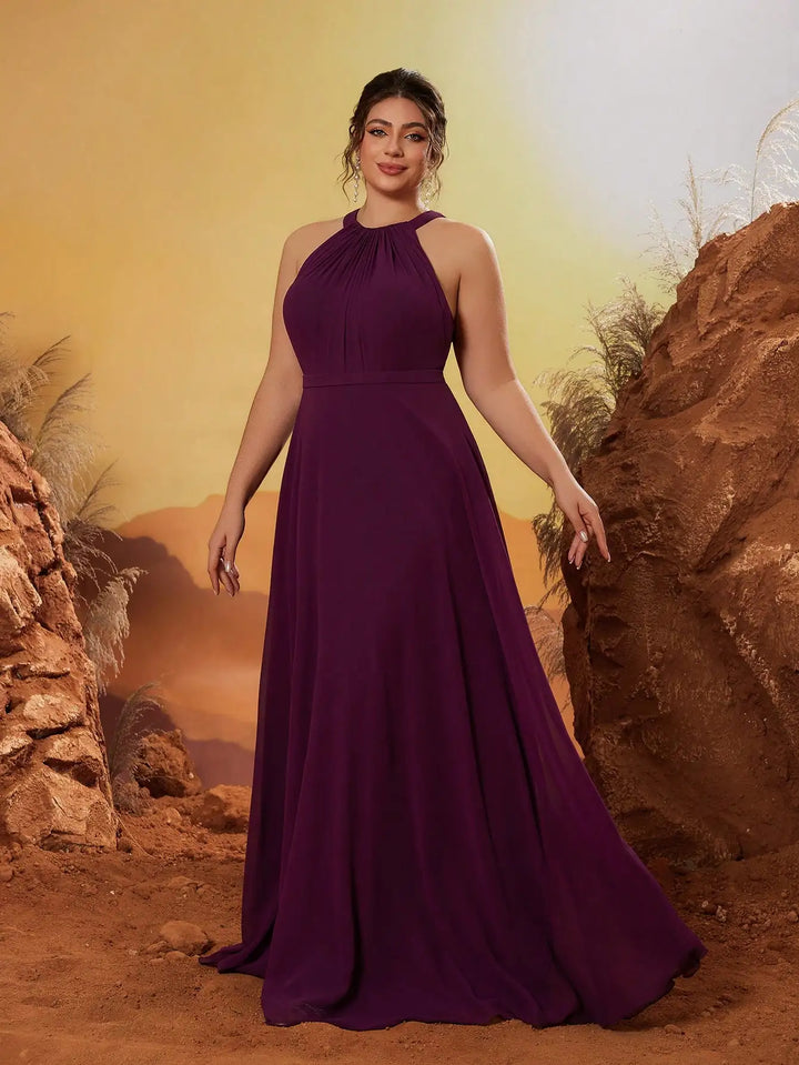Regal Round-neck Strapless Long Dress