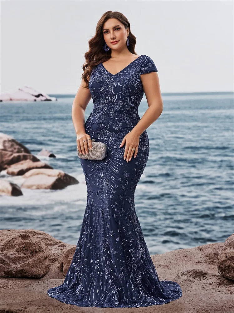 Fancy V-Neck Sequin Evening Party Dress