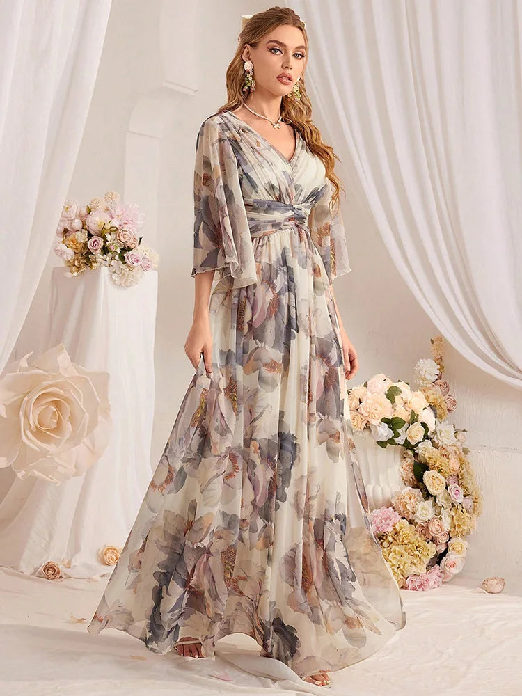 Graceful Split Short Sleeves Maxi Dress