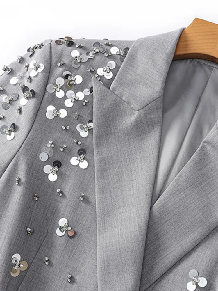 Sparkly Beaded Double Breasted Blazer