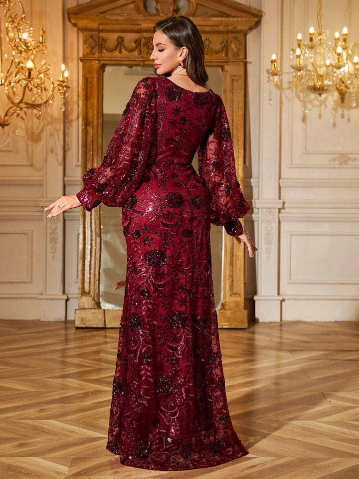 Glamorous Floral Sequins Party Dress