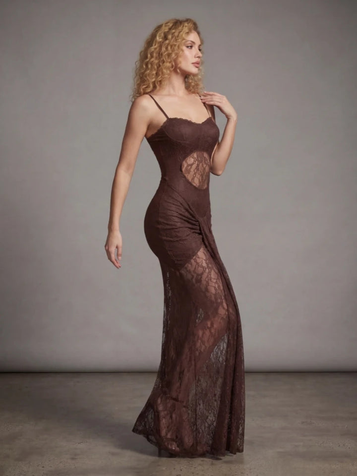 Regal Mesh Floral Lace Draped Dress