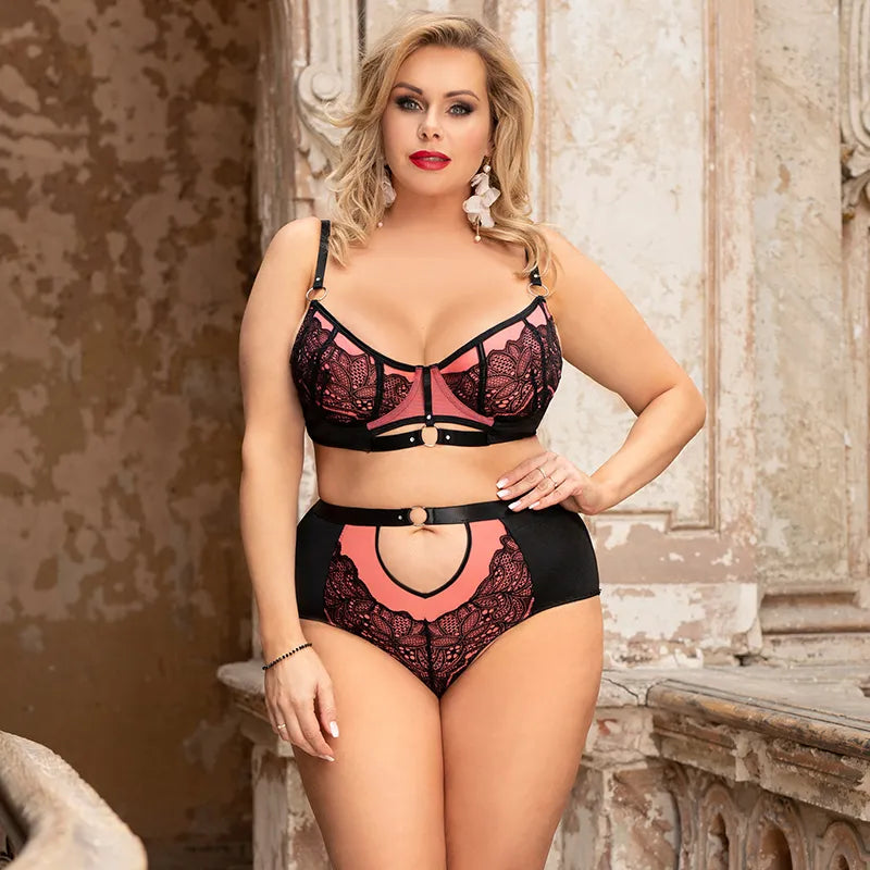 Lace Splice Plus Size Women's Bra Set| All For Me Today