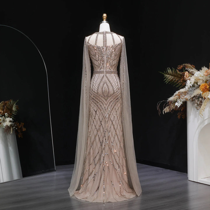 Exquisite Cape Sleeves Arabian Evening Gown
