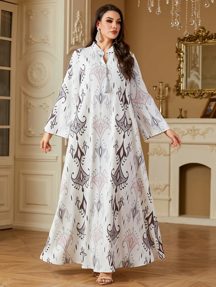 Elegant Printed Tassel Abaya Dress