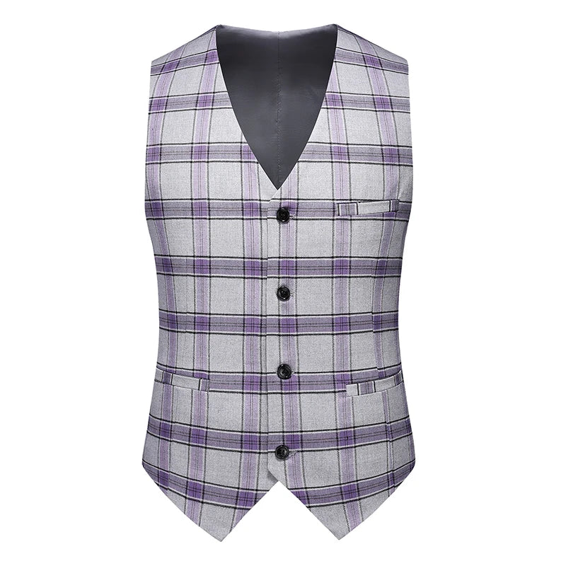 High-End Three-Piece Plaid Business Suit